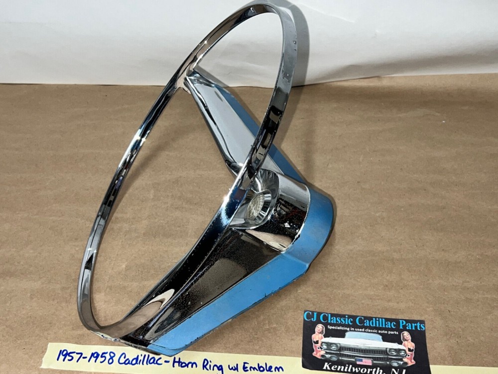 OEM 1957-1958 CADILLAC DEVILLE ELDORADO FLEETWOOD STEERING WHEEL HORN RING WITH EMBLEM & SPRING CONTACT #1465948 - Image 5