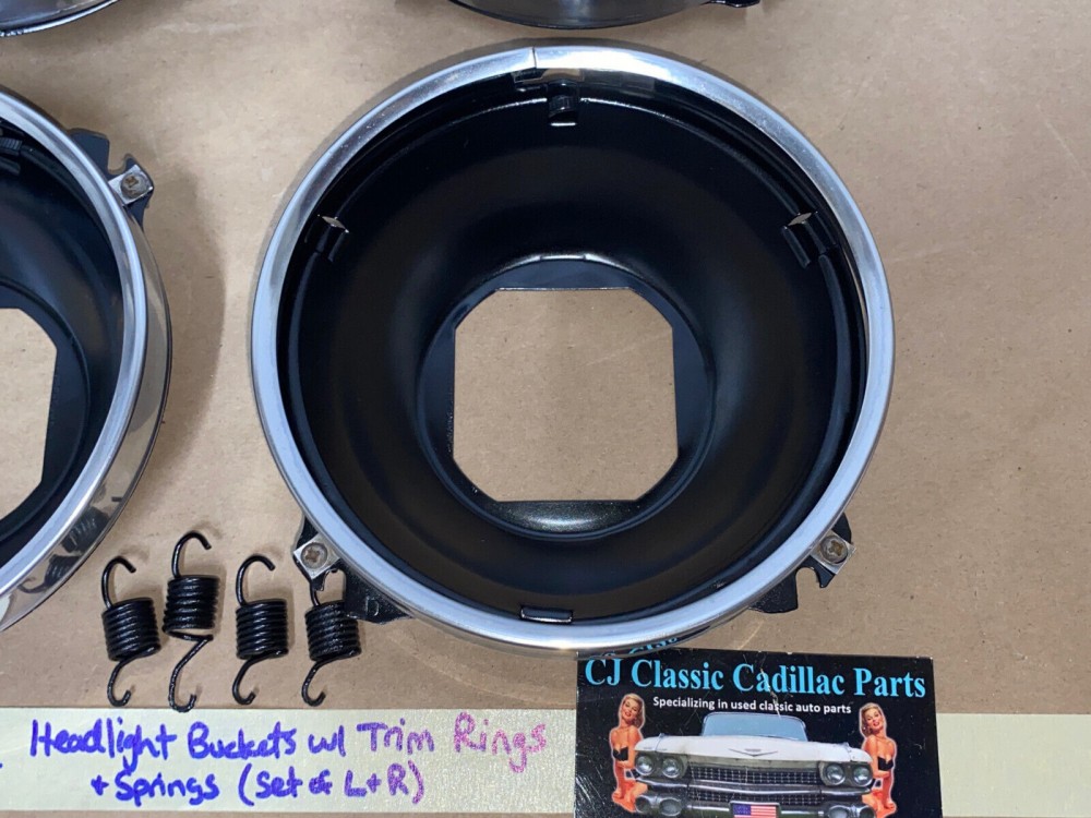 OEM 1969 1970 1971 1972 1973 1974 Cadillac Deville Eldorado Fleetwood Calais LEFT & RIGHT INNER & OUTER HEADLIGHT BUCKETS WITH TRIM RINGS #5963839/#5963840/#5963838 - Image 5
