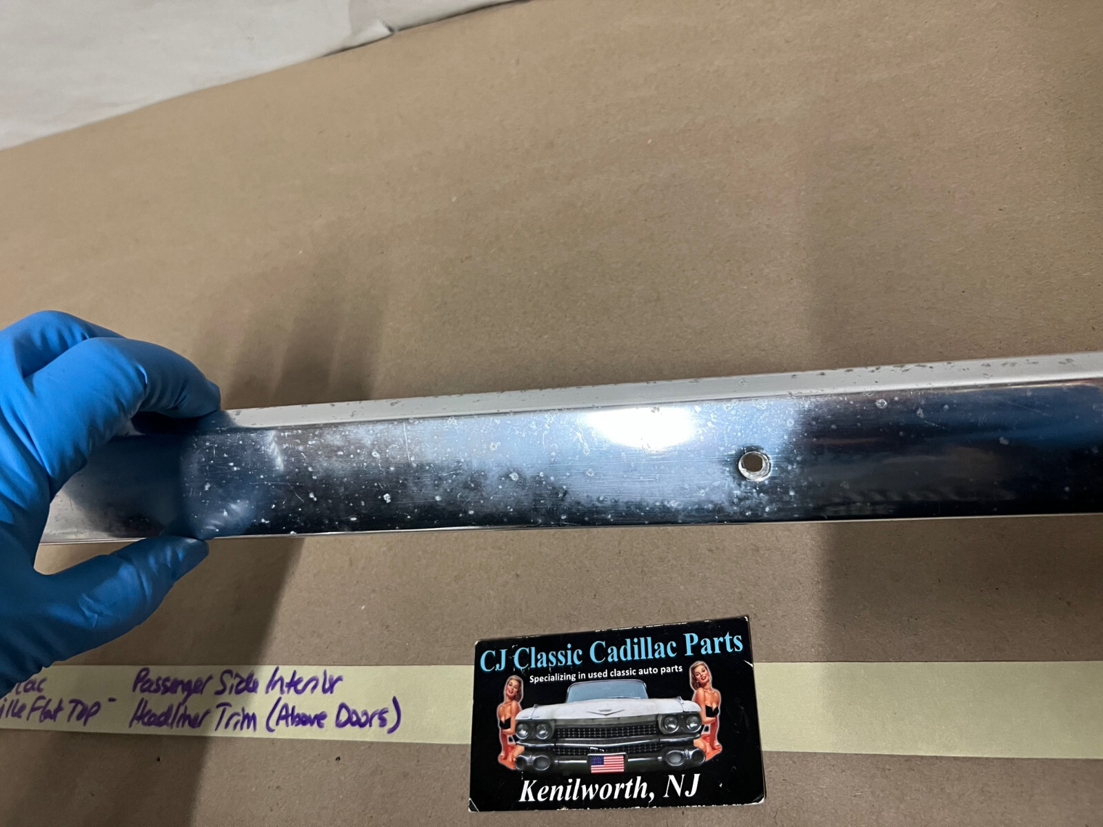 OEM 1959 1960 Cadillac Deville 4 Window 4 Door FLAT TOP INTERIOR RIGHT SIDE HEADLINER TRIM (ABOVE DOORS) #4757726 - Image 5
