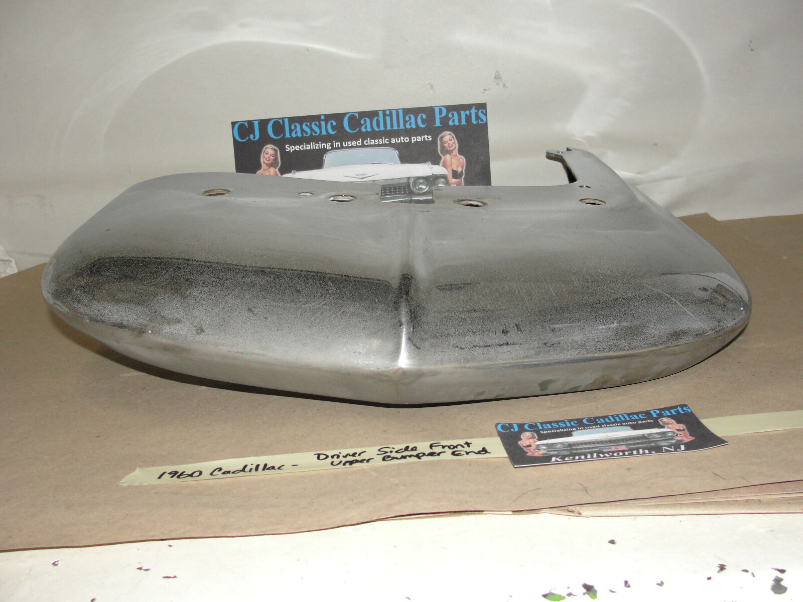 OEM 1960 Cadillac Deville Eldorado Fleetwood LEFT DRIVER SIDE CHROME UPPER FRONT BUMPER END CORNER #3511899 - Image 6