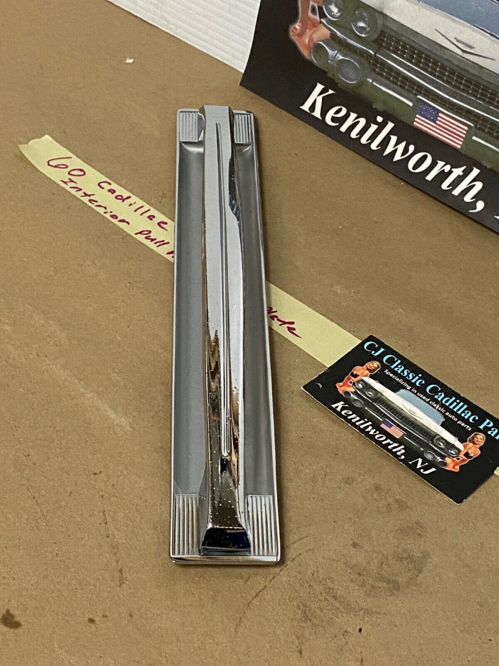 OEM 1960 Cadillac Deville INTERIOR DOOR PULL HANDLE WITH BACK PLATE ESCUTCHEON TRIM #4780949/#4780948 - Image 5