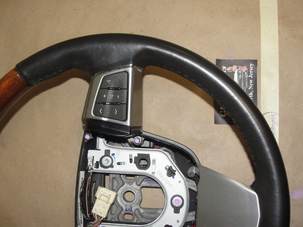 OEM 2008 2009 Cadillac STS EBONY CASHMERE HEATED LEATHER & WOODGRAIN STEERING WHEEL #25921226/34037168B Ebony/Black & Wood Grain - Image 5