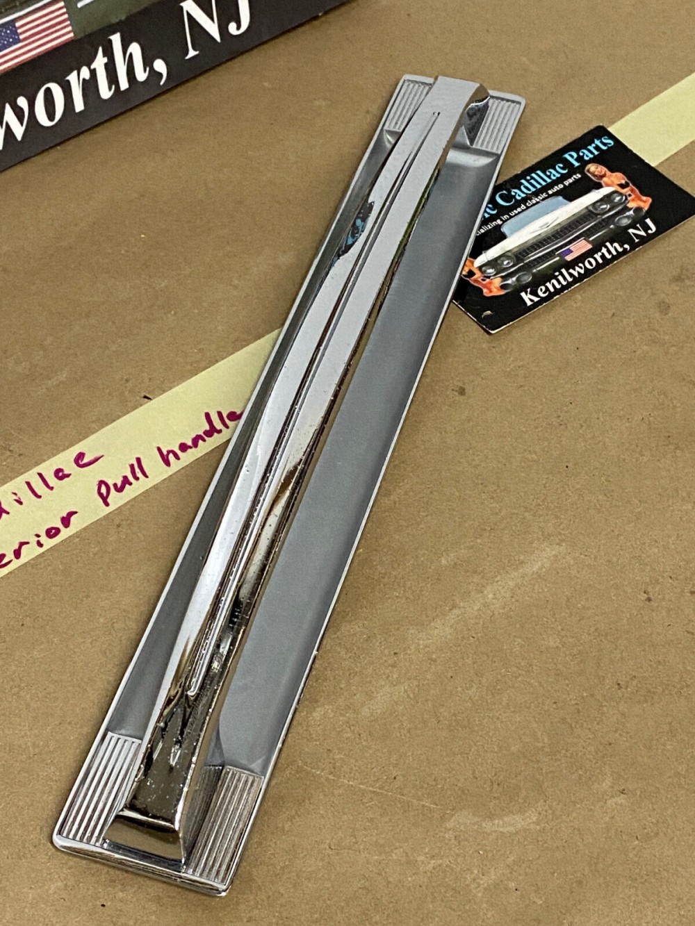 OEM 1960 Cadillac Deville INTERIOR DOOR PULL HANDLE WITH BACK PLATE ESCUTCHEON TRIM #4780949/#4780948 - Image 6