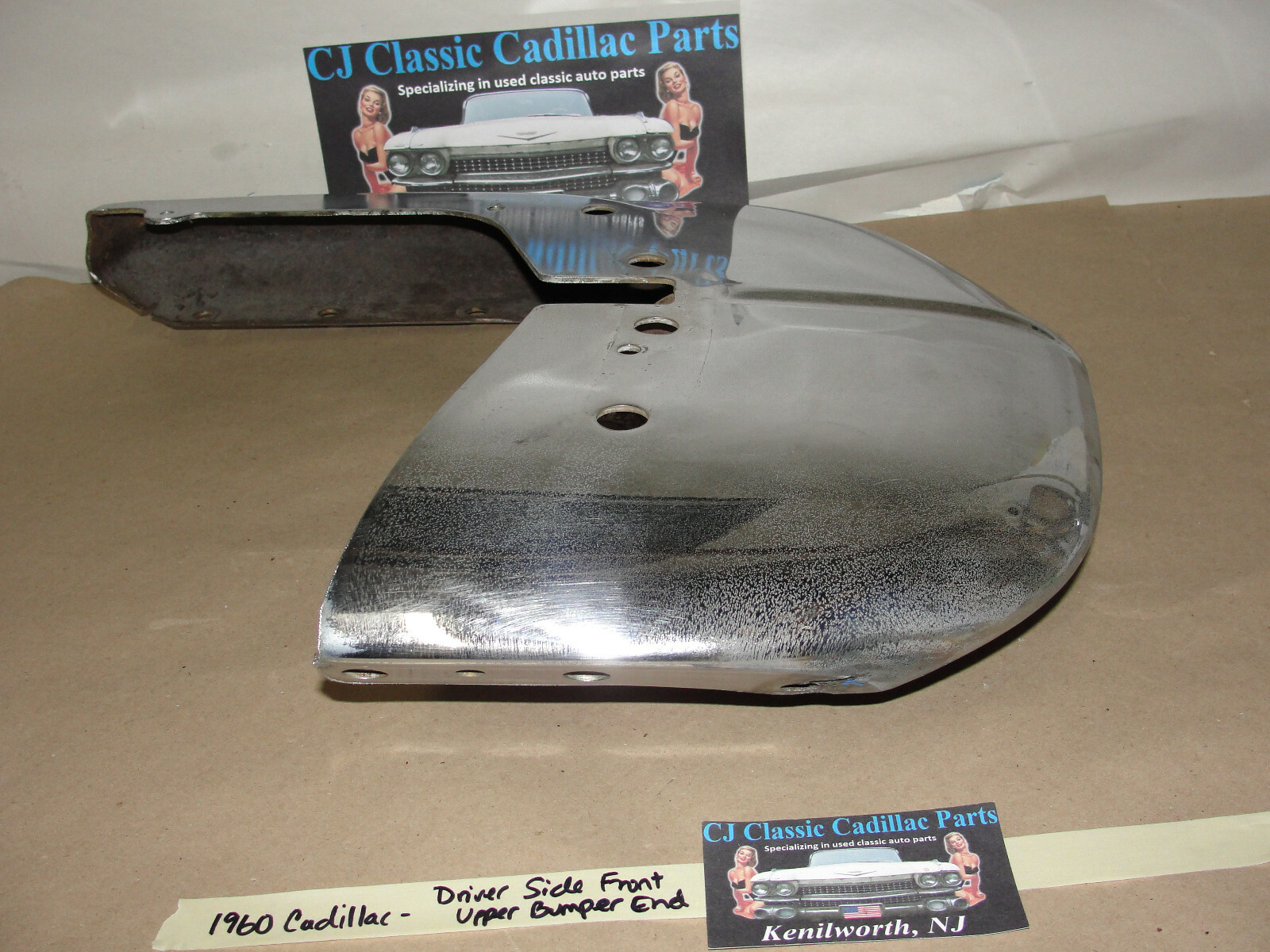 OEM 1960 Cadillac Deville Eldorado Fleetwood LEFT DRIVER SIDE CHROME UPPER FRONT BUMPER END CORNER #3511899 - Image 5