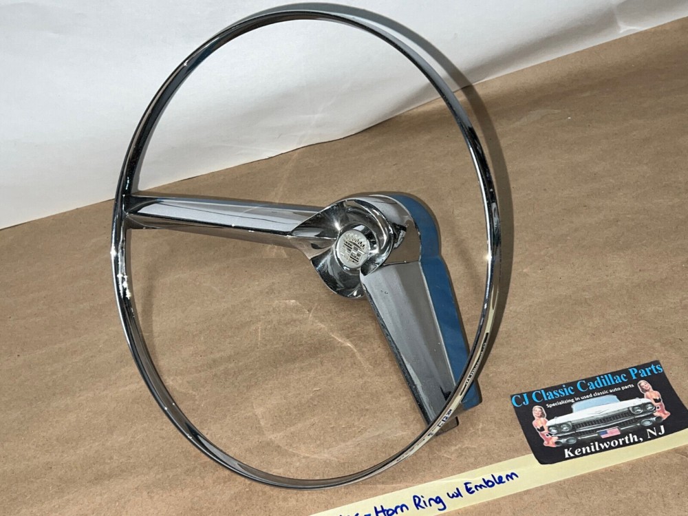 OEM 1957-1958 CADILLAC DEVILLE ELDORADO FLEETWOOD STEERING WHEEL HORN RING WITH EMBLEM & SPRING CONTACT #1465948 - Image 6