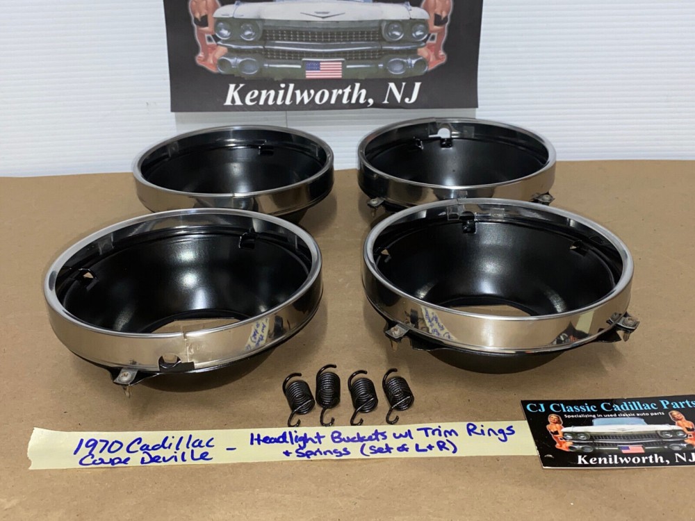 OEM 1969 1970 1971 1972 1973 1974 Cadillac Deville Eldorado Fleetwood Calais LEFT & RIGHT INNER & OUTER HEADLIGHT BUCKETS WITH TRIM RINGS #5963839/#5963840/#5963838 - Image 6