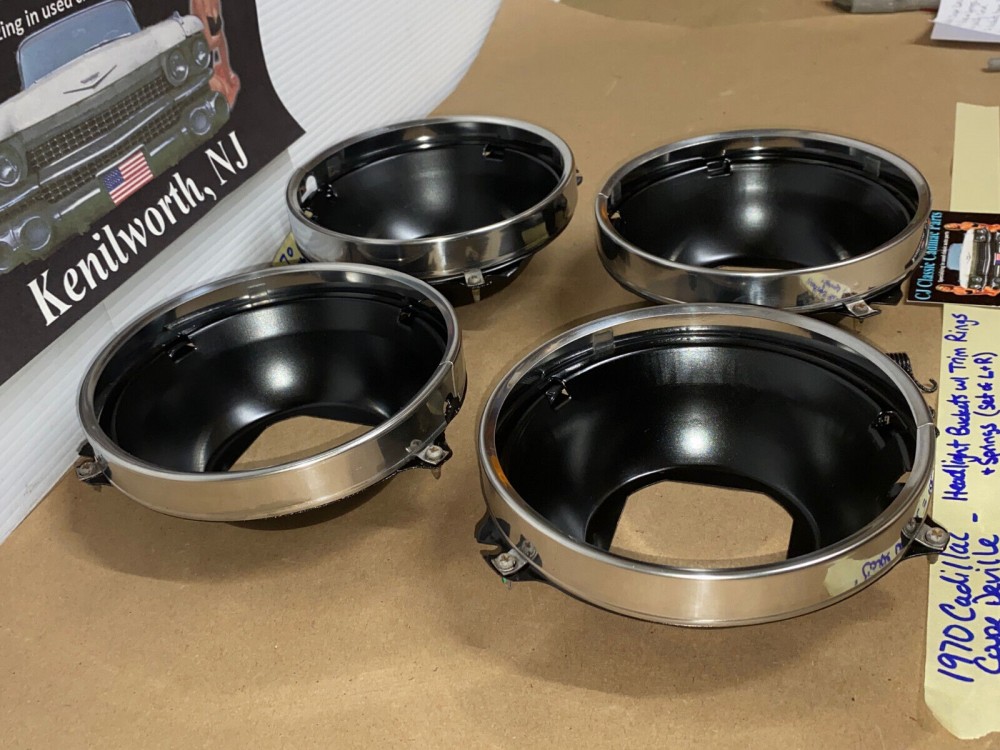 OEM 1969 1970 1971 1972 1973 1974 Cadillac Deville Eldorado Fleetwood Calais LEFT & RIGHT INNER & OUTER HEADLIGHT BUCKETS WITH TRIM RINGS #5963839/#5963840/#5963838 - Image 7