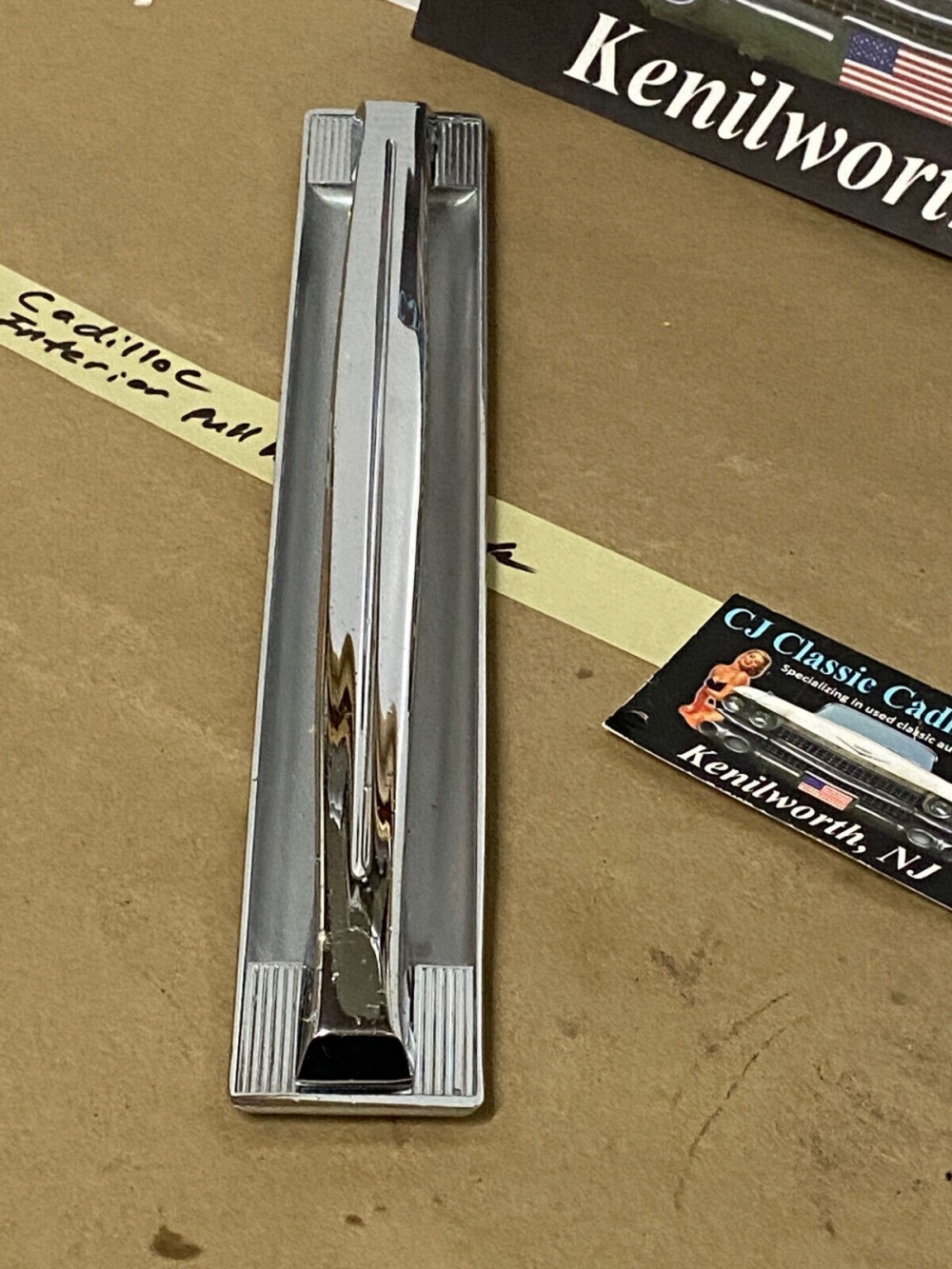 OEM 1960 Cadillac Deville INTERIOR DOOR PULL HANDLE WITH BACK PLATE ESCUTCHEON TRIM #4780949/#4780948 - Image 7