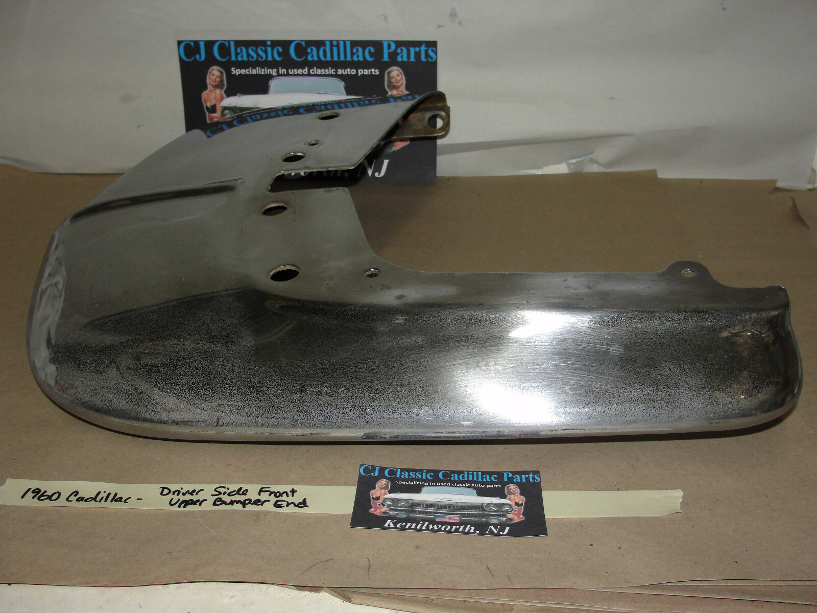 OEM 1960 Cadillac Deville Eldorado Fleetwood LEFT DRIVER SIDE CHROME UPPER FRONT BUMPER END CORNER #3511899 - Image 4