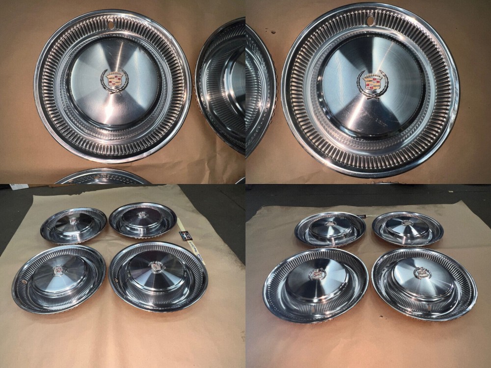 OEM 1974 1975 1976 Cadillac Fleetwood Deville 15" HUB CAPS HUBCAPS WHEEL COVERS W/ WREATH CREST EMBLEM SET OF 4 - Image 8