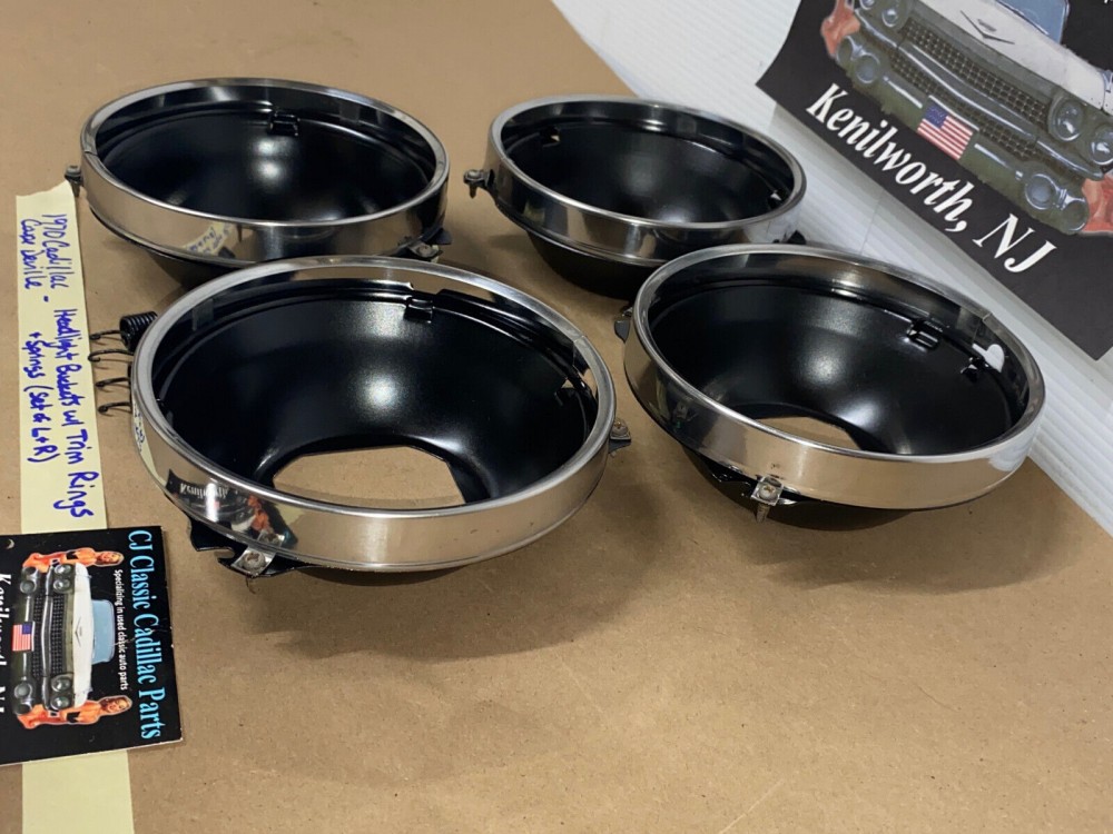 OEM 1969 1970 1971 1972 1973 1974 Cadillac Deville Eldorado Fleetwood Calais LEFT & RIGHT INNER & OUTER HEADLIGHT BUCKETS WITH TRIM RINGS #5963839/#5963840/#5963838 - Image 8