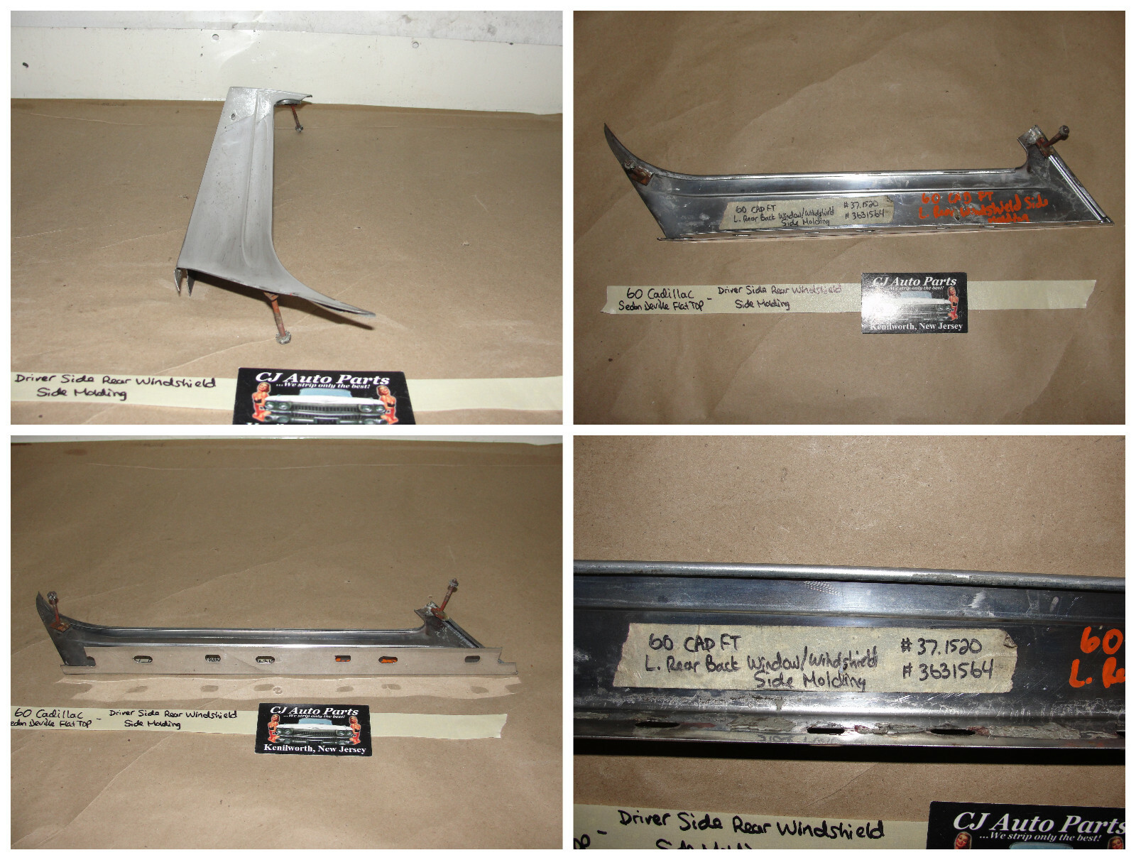 OEM 1960 Cadillac Sedan Deville Flat Top LEFT REAR WINDSHIELD WINDOW MOLDING TRIM #3631564 - Image 8