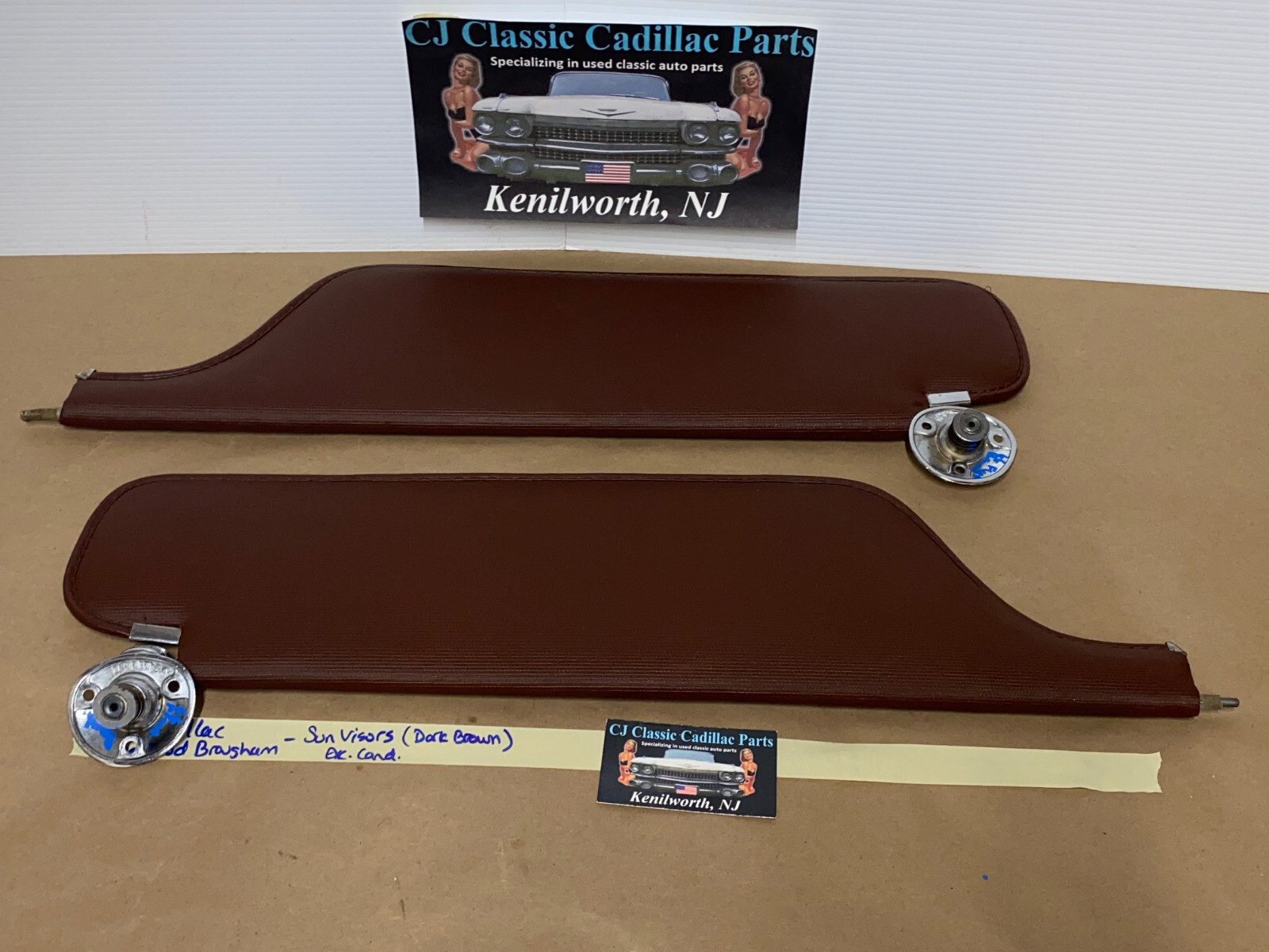 OEM 1965 1966 1978 1968 Cadillac Fleetwood Deville Calais 1967 1968 Eldorado LEFT & RIGHT SUN VISORS WITH HINGES - Dark Brown - Image 8
