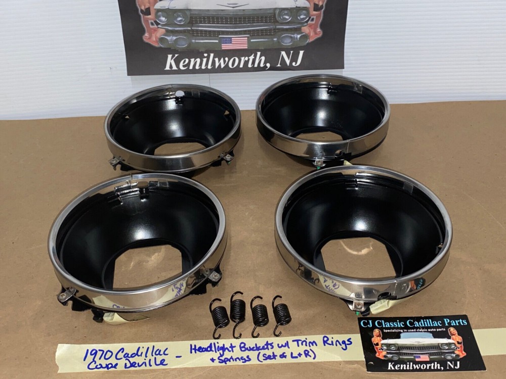 OEM 1969 1970 1971 1972 1973 1974 Cadillac Deville Eldorado Fleetwood Calais LEFT & RIGHT INNER & OUTER HEADLIGHT BUCKETS WITH TRIM RINGS #5963839/#5963840/#5963838 - Image 9
