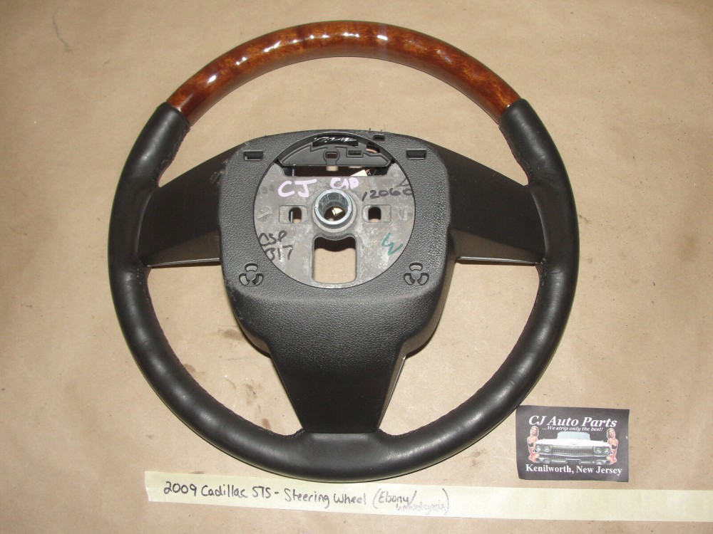 OEM 2008 2009 Cadillac STS EBONY CASHMERE HEATED LEATHER & WOODGRAIN STEERING WHEEL #25921226/34037168B Ebony/Black & Wood Grain - Image 9