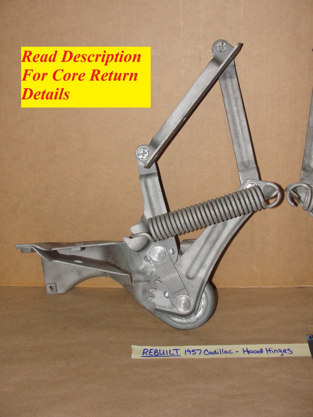 REBUILT FACTORY ORIGINAL 1957 CADILLAC ELDORADO FLEETWOOD DEVILLE HOOD HINGES WITH SPRINGS - NEW RIVETS - Image 12