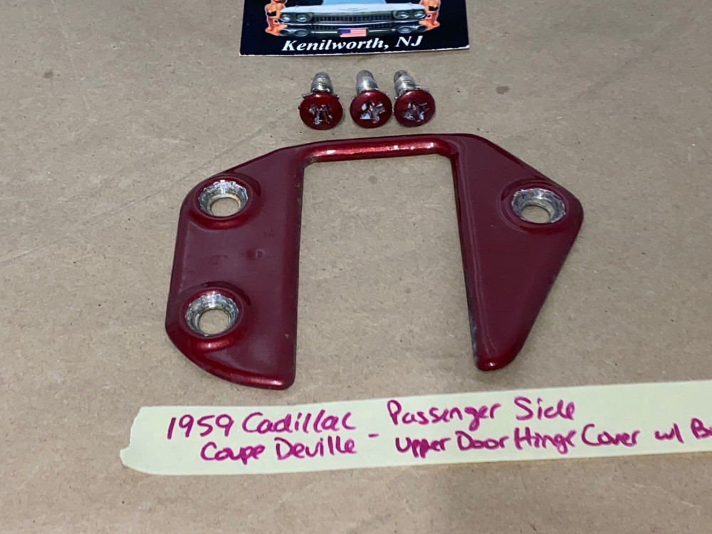OEM 1959 1960 Cadillac Deville Eldorado Fleetwood RIGHT FRONT DOOR UPPER DOOR HINGE COVER PLATE WITH BOLTS #4750404 - Image 4