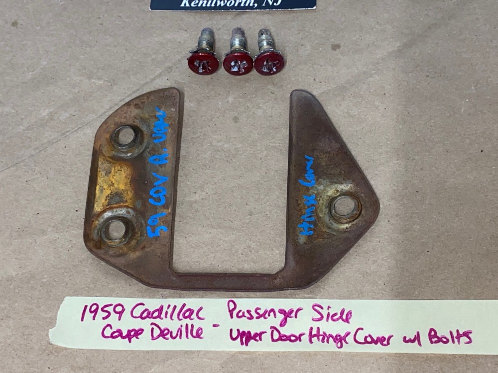 OEM 1959 1960 Cadillac Deville Eldorado Fleetwood RIGHT FRONT DOOR UPPER DOOR HINGE COVER PLATE WITH BOLTS #4750404 - Image 6