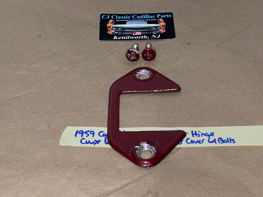 OEM 1959 1960 Cadillac Deville Eldorado Fleetwood FRONT LOWER DOOR HINGE COVER PLATE WITH BOLTS #4750406 - Image 2