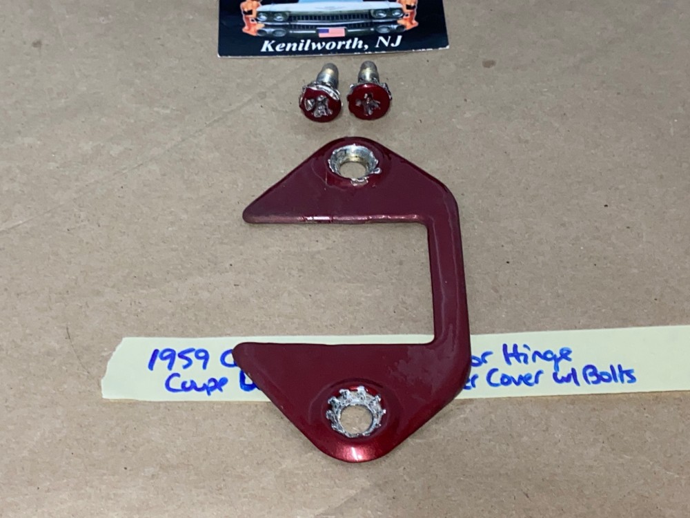 OEM 1959 1960 Cadillac Deville Eldorado Fleetwood FRONT LOWER DOOR HINGE COVER PLATE WITH BOLTS #4750406 - Image 4