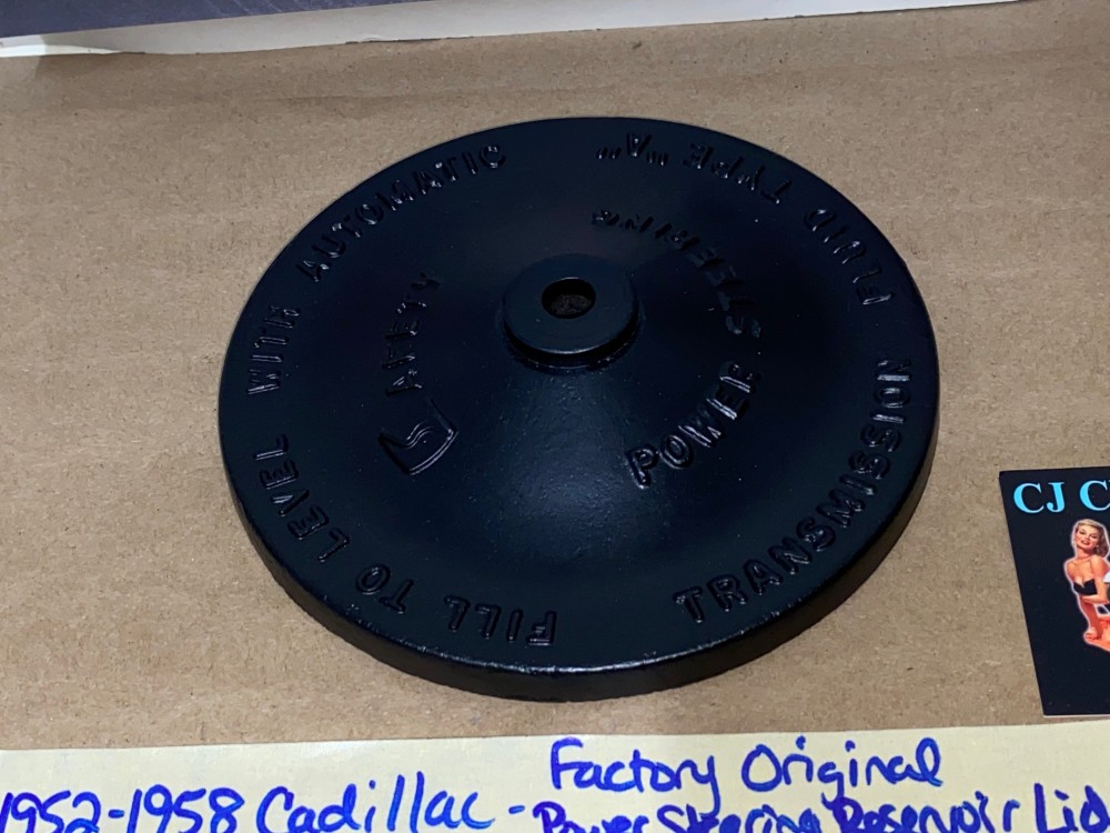 FACTORY ORIGINAL 1952 1953 1954 1955 1956 1957 1958 CADILLAC DEVILLE FLEETWOOD ELDORADO DOMED POWER STEERING PUMP RESERVOIR CAP ~ 3/8" CENTER HOLE - Image 4