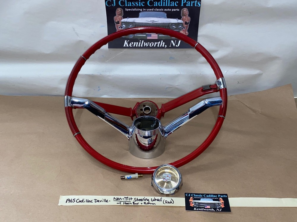 OEM 1965 Cadillac Deville Eldorado Fleetwood Calais NON-TILT STEERING WHEEL WITH HORN BAR BUTTON RING (RED) #710889/#1482949 - Image 2