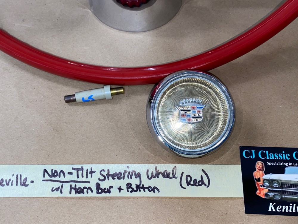 OEM 1965 Cadillac Deville Eldorado Fleetwood Calais NON-TILT STEERING WHEEL WITH HORN BAR BUTTON RING (RED) #710889/#1482949 - Image 4