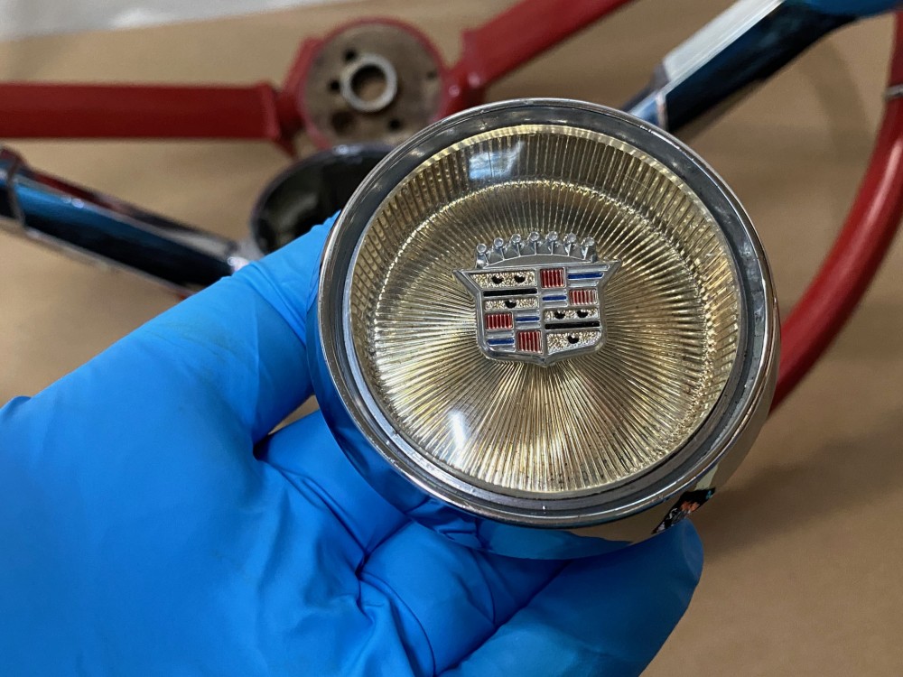 OEM 1965 Cadillac Deville Eldorado Fleetwood Calais NON-TILT STEERING WHEEL WITH HORN BAR BUTTON RING (RED) #710889/#1482949 - Image 5