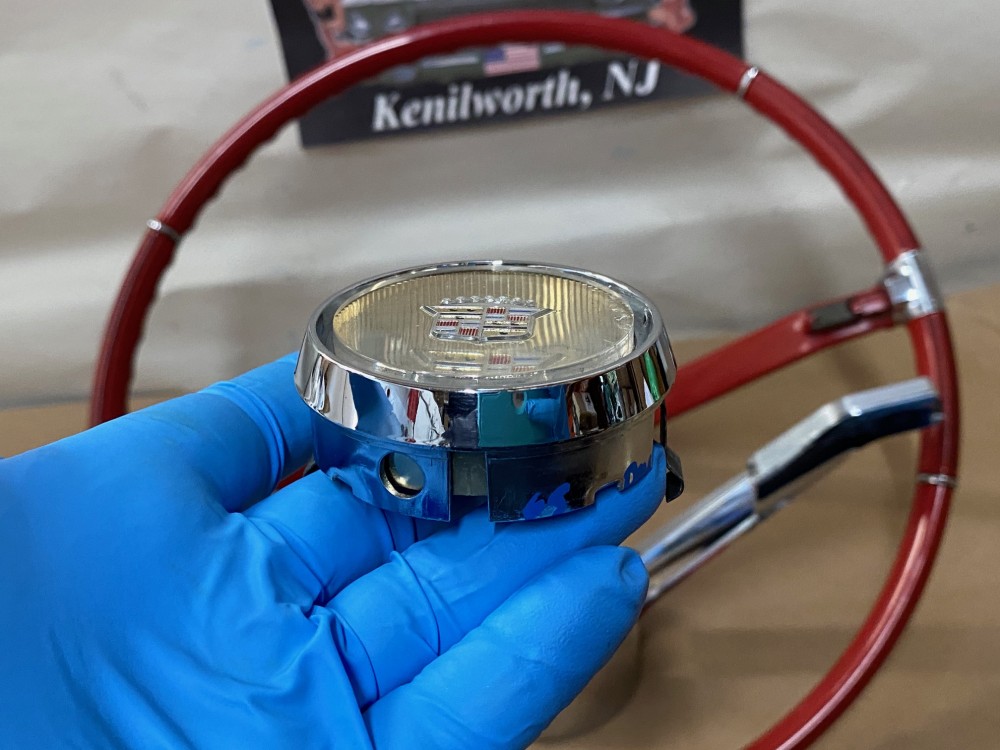 OEM 1965 Cadillac Deville Eldorado Fleetwood Calais NON-TILT STEERING WHEEL WITH HORN BAR BUTTON RING (RED) #710889/#1482949 - Image 6