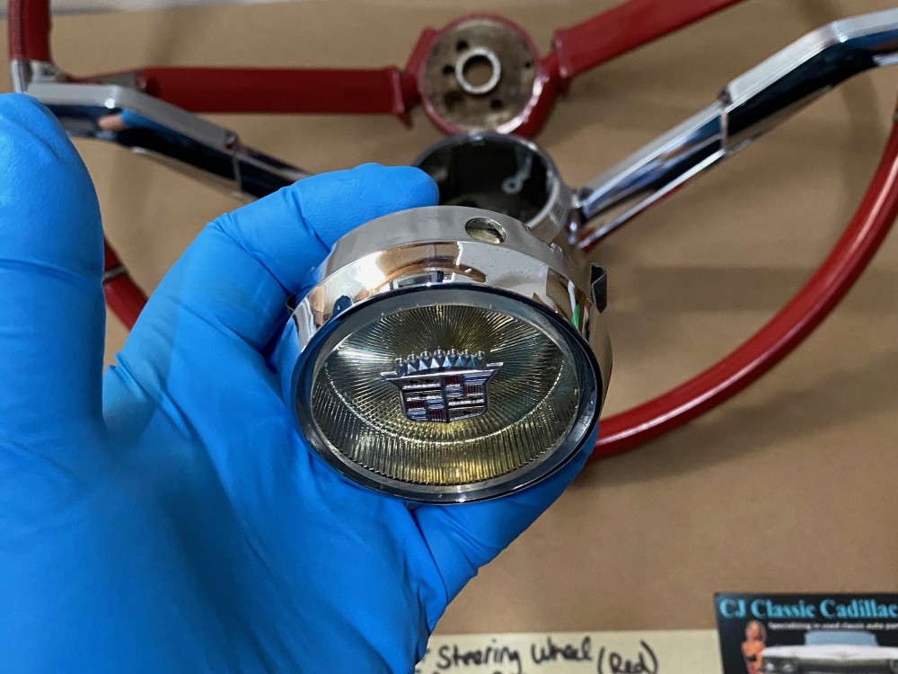 OEM 1965 Cadillac Deville Eldorado Fleetwood Calais NON-TILT STEERING WHEEL WITH HORN BAR BUTTON RING (RED) #710889/#1482949 - Image 7