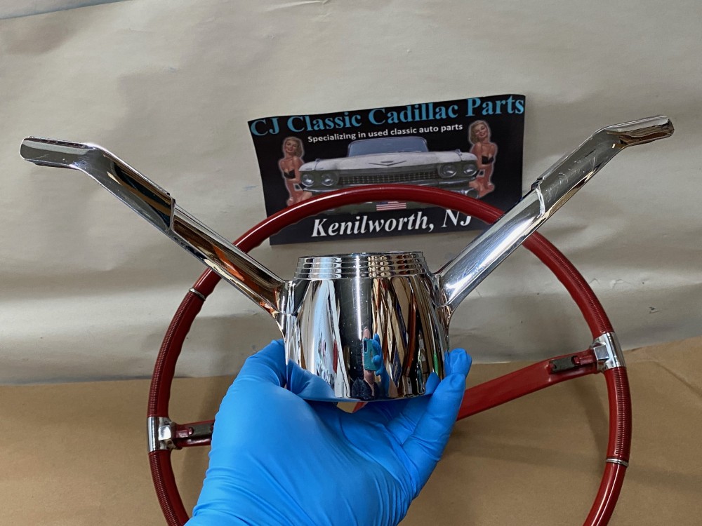 OEM 1965 Cadillac Deville Eldorado Fleetwood Calais NON-TILT STEERING WHEEL WITH HORN BAR BUTTON RING (RED) #710889/#1482949 - Image 8