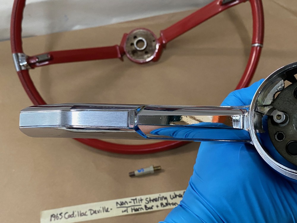 OEM 1965 Cadillac Deville Eldorado Fleetwood Calais NON-TILT STEERING WHEEL WITH HORN BAR BUTTON RING (RED) #710889/#1482949 - Image 10