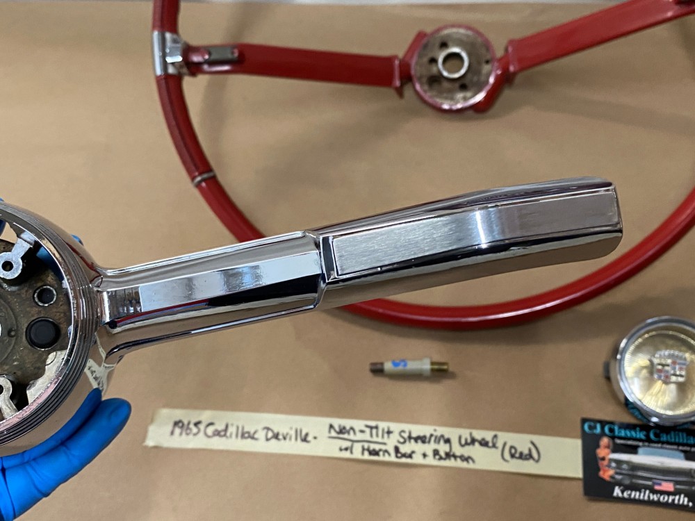OEM 1965 Cadillac Deville Eldorado Fleetwood Calais NON-TILT STEERING WHEEL WITH HORN BAR BUTTON RING (RED) #710889/#1482949 - Image 11