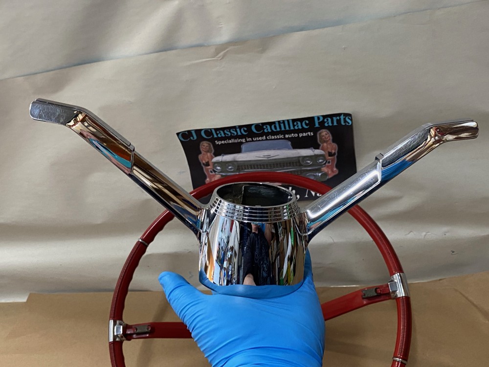 OEM 1965 Cadillac Deville Eldorado Fleetwood Calais NON-TILT STEERING WHEEL WITH HORN BAR BUTTON RING (RED) #710889/#1482949 - Image 12