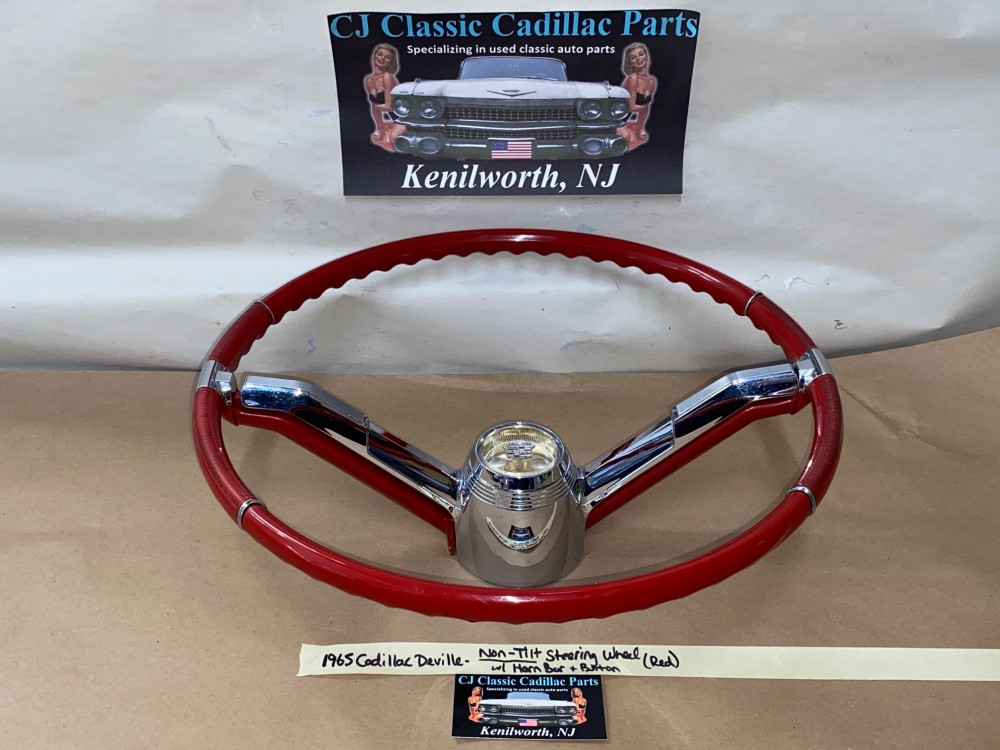 OEM 1965 Cadillac Deville Eldorado Fleetwood Calais NON-TILT STEERING WHEEL WITH HORN BAR BUTTON RING (RED) #710889/#1482949 - Image 15