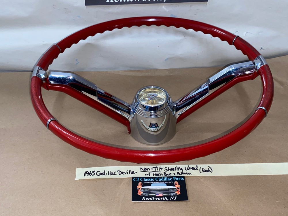 OEM 1965 Cadillac Deville Eldorado Fleetwood Calais NON-TILT STEERING WHEEL WITH HORN BAR BUTTON RING (RED) #710889/#1482949 - Image 16