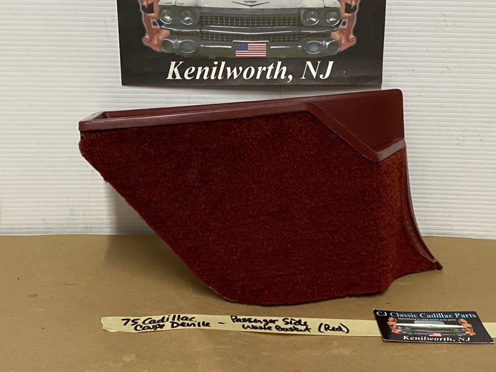 OEM 1971 1972 1973 1974 1975 1976 Cadillac Deville Eldorado Fleetwood Calais RIGHT PASSENGER SIDE KICK PANEL WASTE BASKET TRASH CAN RED - Image 13