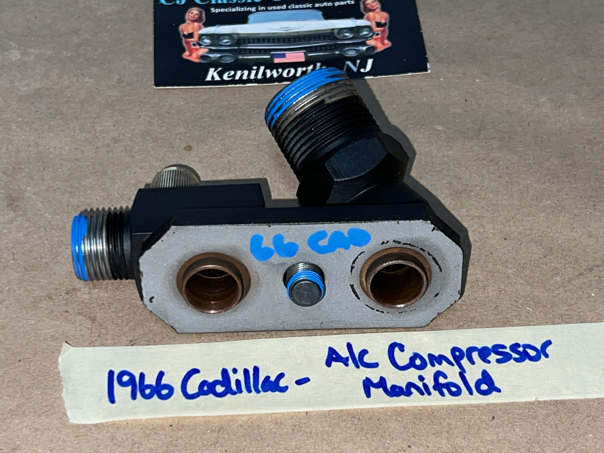 OEM 1963 1964 1965 1966 1967 Cadillac Deville Fleetwood Calais 1963 1964 1965 1966 Eldorado 429 Engine REAR A/C COMPRESSOR MANIFOLD VALVE HOSE CONNECTOR WITH NEW SCHRADER VALVE #5914945 - Image 3