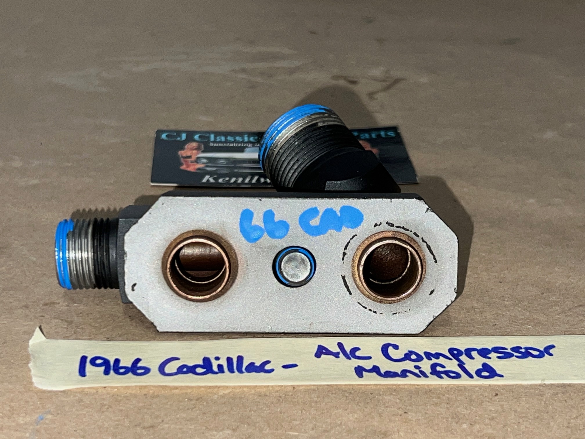 OEM 1963 1964 1965 1966 1967 Cadillac Deville Fleetwood Calais 1963 1964 1965 1966 Eldorado 429 Engine REAR A/C COMPRESSOR MANIFOLD VALVE HOSE CONNECTOR WITH NEW SCHRADER VALVE #5914945 - Image 2