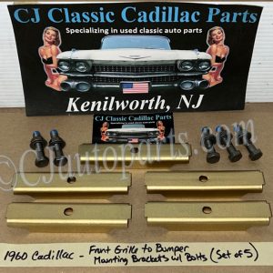 OEM 1960 Cadillac Deville Eldorado Fleetwood FRONT GRILL TO BUMPER MOUNTING BRACKETS W/FACTORY TR STAMPED BOLTS - SET OF 5