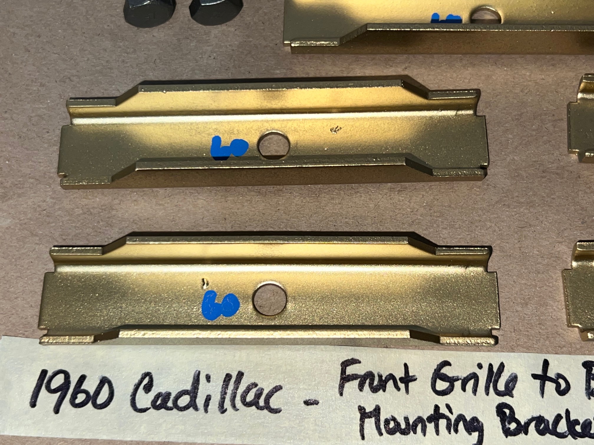 OEM 1960 Cadillac Deville Eldorado Fleetwood FRONT GRILL TO BUMPER MOUNTING BRACKETS W/FACTORY TR STAMPED BOLTS - SET OF 5 - Image 5