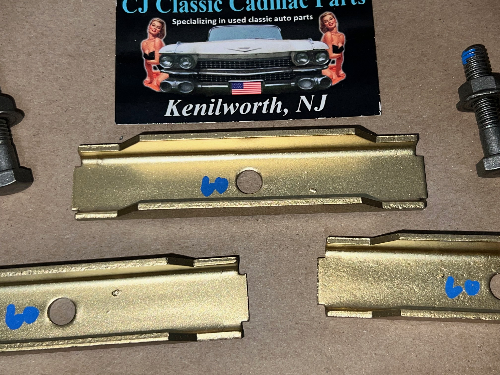 OEM 1960 Cadillac Deville Eldorado Fleetwood FRONT GRILL TO BUMPER MOUNTING BRACKETS W/FACTORY TR STAMPED BOLTS - SET OF 5 - Image 7