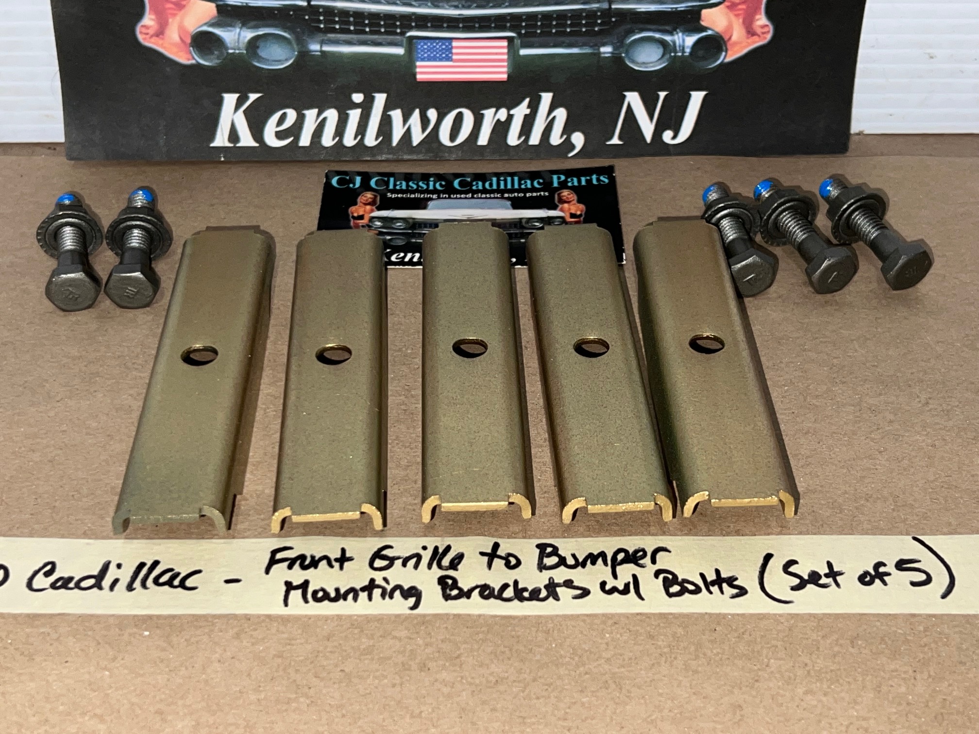 OEM 1960 Cadillac Deville Eldorado Fleetwood FRONT GRILL TO BUMPER MOUNTING BRACKETS W/FACTORY TR STAMPED BOLTS - SET OF 5 - Image 8