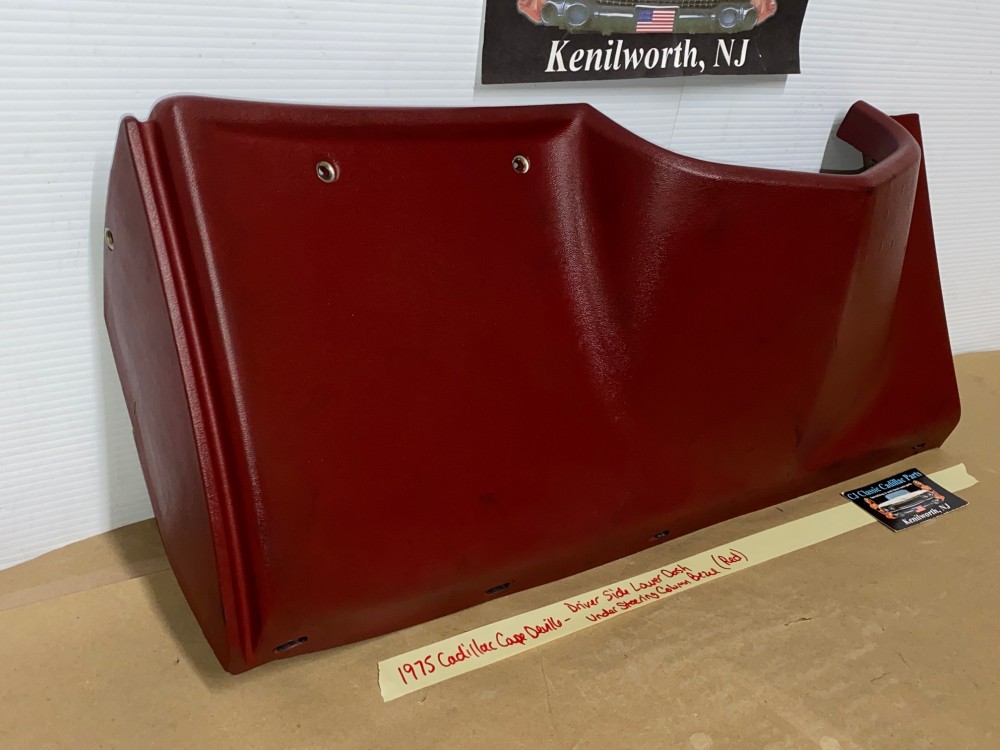 OEM 1974 1975 1976 Cadillac Deville Fleetwood Calais 1974 1975 1976 1977 1978 Eldorado LEFT DASH LOWER UNDER STEERING COLUMN BEZEL TRIM RED #3516124 - Image 3