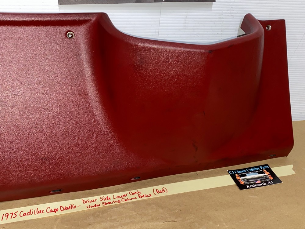 OEM 1974 1975 1976 Cadillac Deville Fleetwood Calais 1974 1975 1976 1977 1978 Eldorado LEFT DASH LOWER UNDER STEERING COLUMN BEZEL TRIM RED #3516124 - Image 5