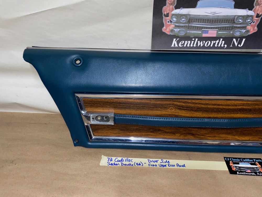 OEM 1971 1972 Cadillac Sedan Deville Fleetwood Calais 4 Door LEFT DRIVER SIDE FRONT UPPER DOOR PANEL TRIM DARK BLUE - Image 2