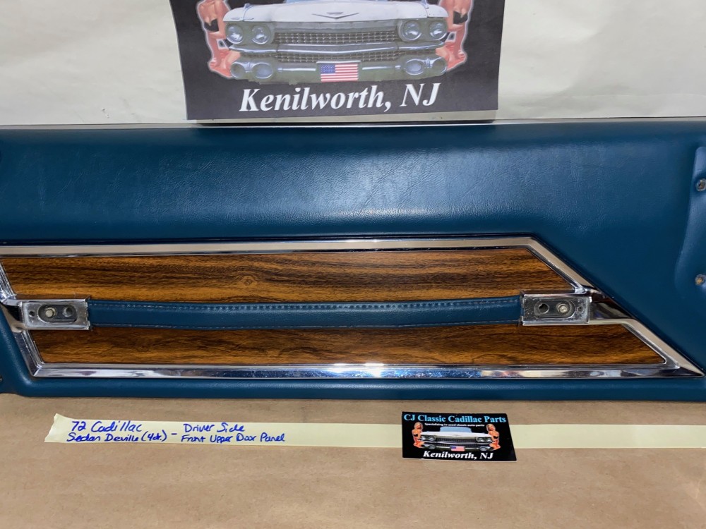 OEM 1971 1972 Cadillac Sedan Deville Fleetwood Calais 4 Door LEFT DRIVER SIDE FRONT UPPER DOOR PANEL TRIM DARK BLUE - Image 3