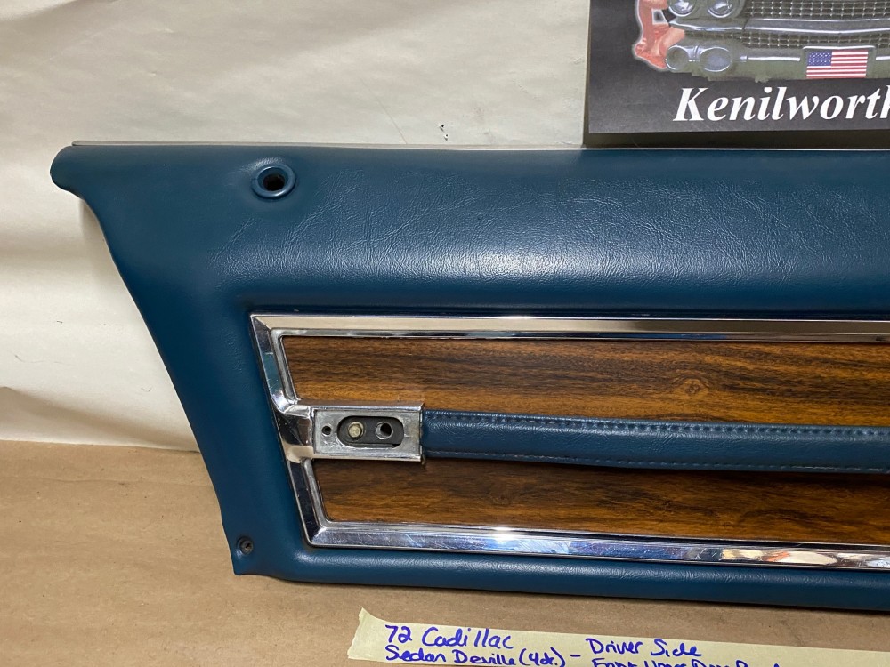 OEM 1971 1972 Cadillac Sedan Deville Fleetwood Calais 4 Door LEFT DRIVER SIDE FRONT UPPER DOOR PANEL TRIM DARK BLUE - Image 5