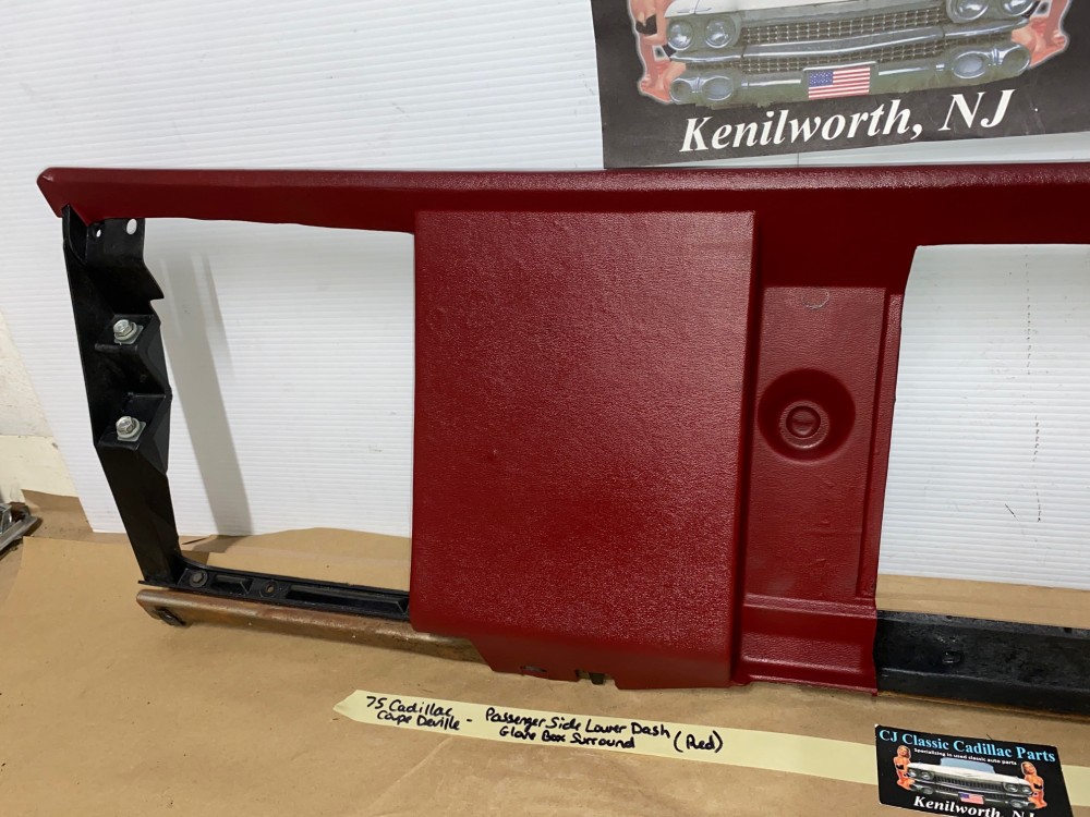 OEM 1974 1975 1976 Cadillac Deville Eldorado Calais PASSENGER SIDE RIGHT LOWER DASH TRIM GLOVE BOX SURROUND RED #1602492 - Image 3