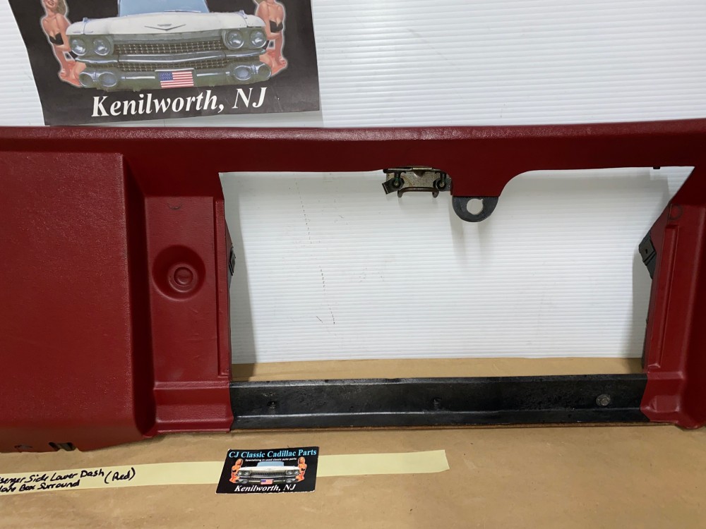 OEM 1974 1975 1976 Cadillac Deville Eldorado Calais PASSENGER SIDE RIGHT LOWER DASH TRIM GLOVE BOX SURROUND RED #1602492 - Image 4